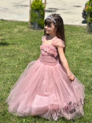Официална дълга детска рокля в пепел от рози  с обръч Андреан 2