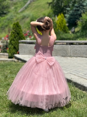 Официална дълга детска рокля в пепел от рози  с обръч Андреан 3
