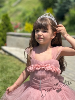 Официална дълга детска рокля в пепел от рози  с обръч Андреан 4