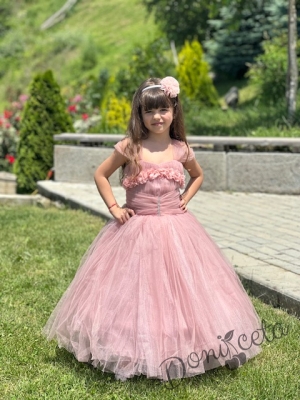 Официална дълга детска рокля в пепел от рози  с обръч Андреан 5