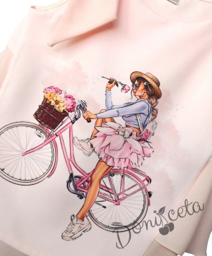 Лятна туника за момиче с колело с момичнце в прасковено 2