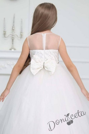 Официална детска дълга рокля в бяло без ръкав с диадема и обръч отдолу на пола Шери 2