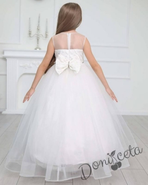 Официална детска дълга рокля в бяло без ръкав с диадема и обръч отдолу на пола Шери 4