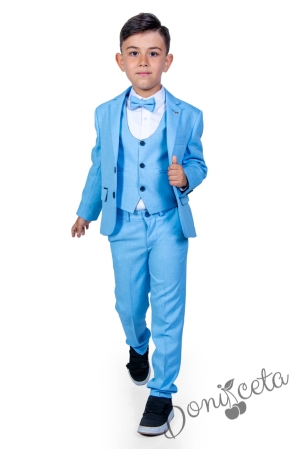 Официален детски костюм за момче от 5 части със сако в светлосиньо 3456612 2