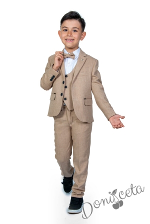Официален детски костюм за момче от 5 части със сако в бежово 3456614 1