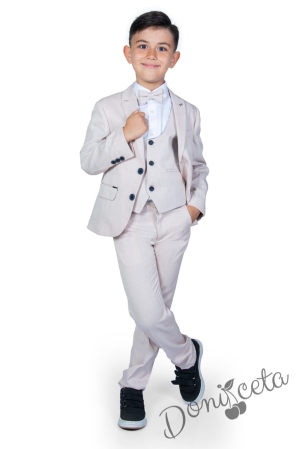 Официален детски костюм за момче от 5 части със сако в светлобежово 3456617 2