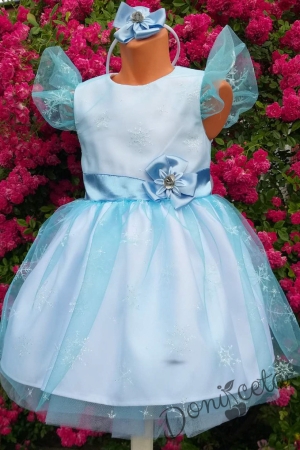 Официална детска рокля в синьо и бяло със звезди  299ССБ