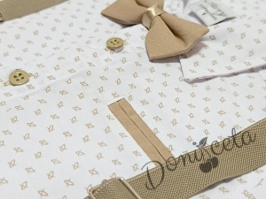 Детски комплект с тиранти, панталон и папийонка в бежово и риза в бяло с орнаменти 7663040912 2