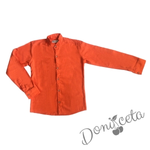 Комплект от риза за момче в оранжево и къси дънки 7/8 в тъмнсиньо 2