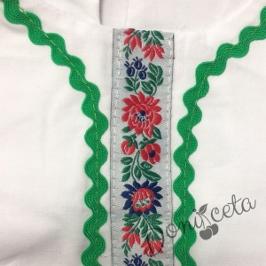 Детска народна носия 3- комплект риза в бяло, пола, елек и престилка с фолклорни/етно мотиви 