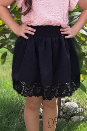 Детска пола за момиче Алина с ластик в черно