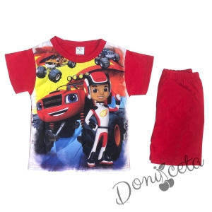 Детска пижама с къс ръкав за момче  в червено с Пламъчко