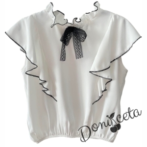 Комплект от риза в бяло с панделка и пола в черно Contrast 3