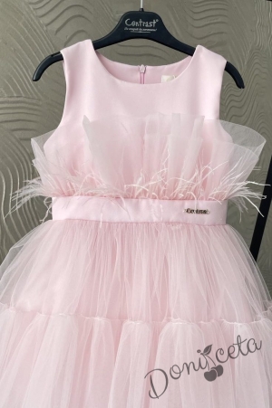 Официална детска рокля без ръкав с богат тюл в розово Анелия 3