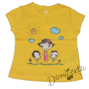 Детска или бебешка тениска/блуза с къс ръкав в жълто с момиченце