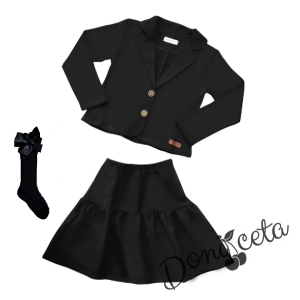 Комплект за момиче от пола и сако в черно и чорапи 1
