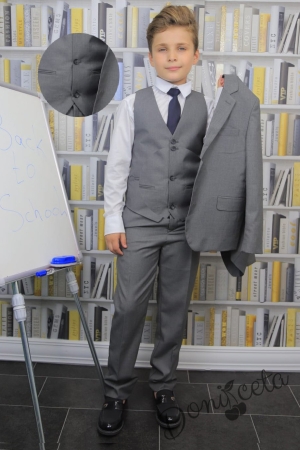 Официален костюм за момче от 5 части в сиво с вратовръзка