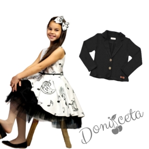 Комплект от официална детска рокля с ноти и тюл Кларисия със сако в черно 2