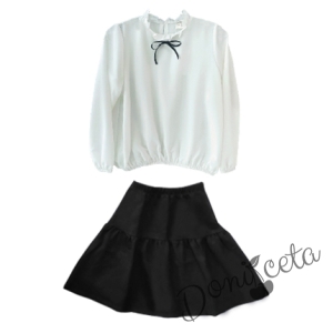 Комплект от риза с дълъг ръкав в бяло Contrast и пола в черно 1