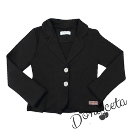 Комплект за момиче от къси панталони в черно и риза с дълъг ръкав Contrast в бяло с панделка и сако в черно 3