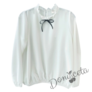 Комплект от 3 части риза с дълъг ръкав в бяло Contrast, панталон и сако в черно 3