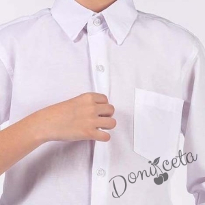 Детска риза в бяло с дълъг ръкав за момче с джоб 2