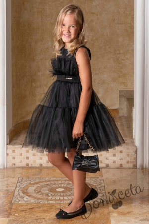 Официална детска рокля без ръкав с богат тюл в черно Анелия
