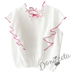 Детска риза за момиче в бяло с къс ръкав и къдрици  Contrast 34546588 1