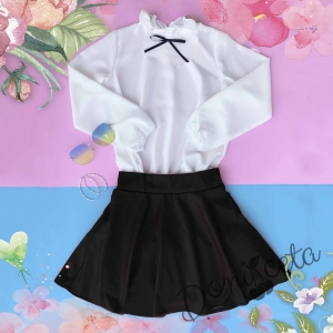 Комплект от риза в бяло на Contrast и кожена пола в черно 2