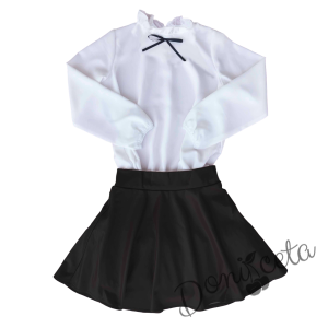 Комплект от риза в бяло на Contrast и кожена пола в черно 1