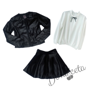 Комплект от 3 части риза в бяло на Contrast, кожена пола в черно и яке 1