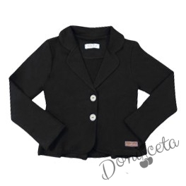 Комплект от 3 части рипсена блуза с къс ръкав в бяло, пола и сако в черно 2