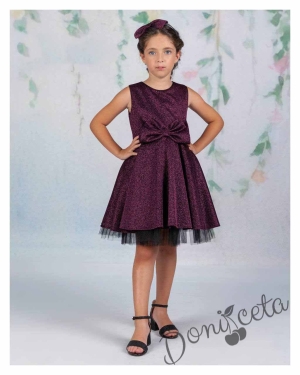 Официална детска рокля без ръкав брокат Канди в бордо