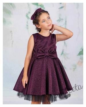 Официална детска рокля без ръкав брокат Канди в лилаво 2