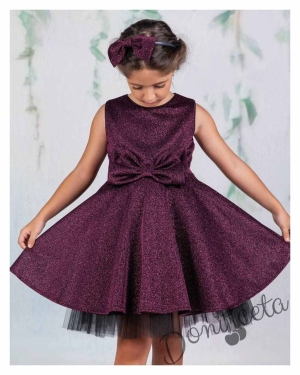 Официална детска рокля без ръкав брокат Канди в лилаво 3