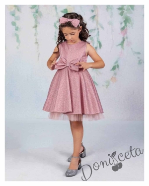 Официална детска рокля без ръкав брокат Канди в розово