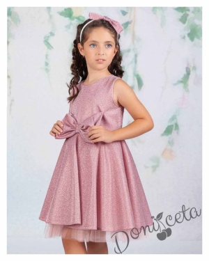 Официална детска рокля без ръкав брокат Канди в розово 2