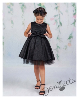 Официална детска рокля без ръкав брокат Канди в черно 2