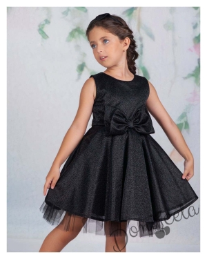 Официална детска рокля без ръкав брокат Канди в черно 3