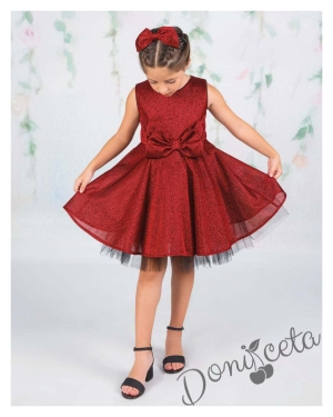 Официална детска рокля без ръкав брокат Канди в червено