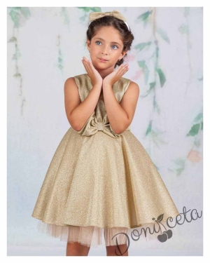 Официална детска рокля без ръкав брокат Канди в златисто 1