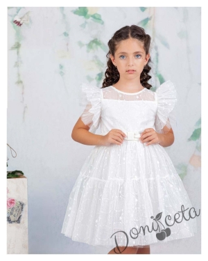 Официална детска рокля в бяло с дантела Монел 1