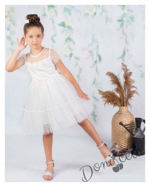 Официална детска рокля в бяло с дантела Кармен 2