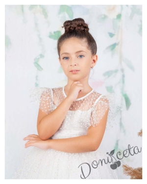 Официална детска рокля в бяло с дантела Кармен 3