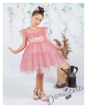 Официална детска рокля в пепел от рози с дантела Кармен 2