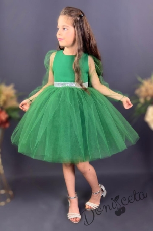 Официална детска рокля Рангелина  с дълъг в зелено с ангелски крила 1