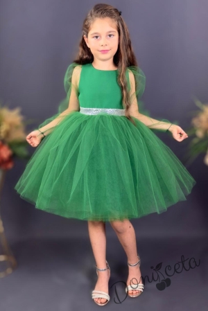 Официална детска рокля Рангелина  с дълъг в зелено с ангелски крила2 
