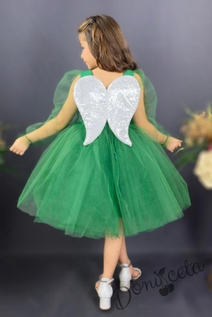 Официална детска рокля Рангелина  с дълъг в зелено с ангелски крила 3