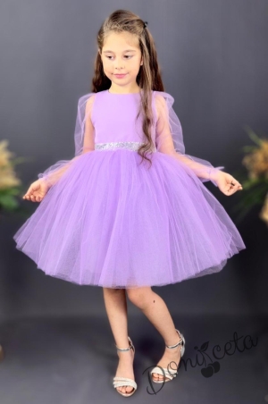 Официална детска рокля Рангелина  с дълъг в лилаво с ангелски крила 1