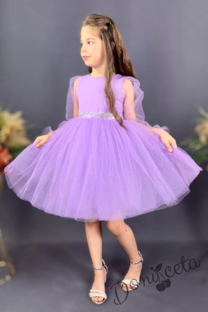 Официална детска рокля Рангелина  с дълъг в лилаво с ангелски крила 2